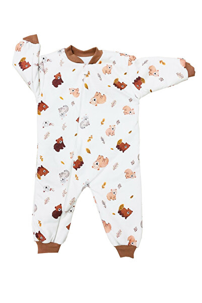 TUOBEBE 2.5 Tog Fiber, Bear Pattern Zippered Long Sleeve Combed Cotton Jumpsuit
