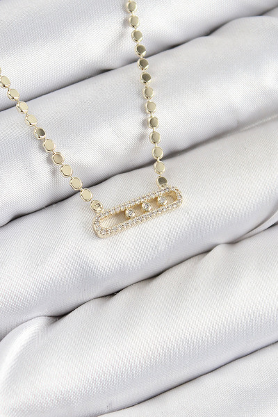 Skygo قلادة نسائية من النحاس والزركون موديل ميسكا سلسلة مكسوة باللون الذهبي -...