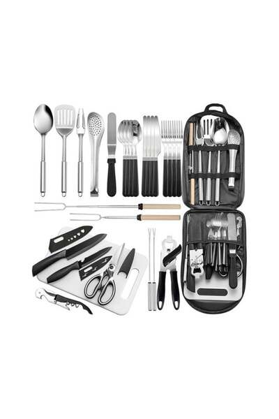 Bonjour 28-Piece Portable Camping Utensil Set – Complete Kitchen Utensils Org...