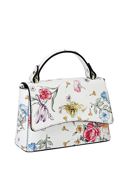 SOFILINE Geantă mică din piele naturală B-1523 120 Albă cu imprimeu floral