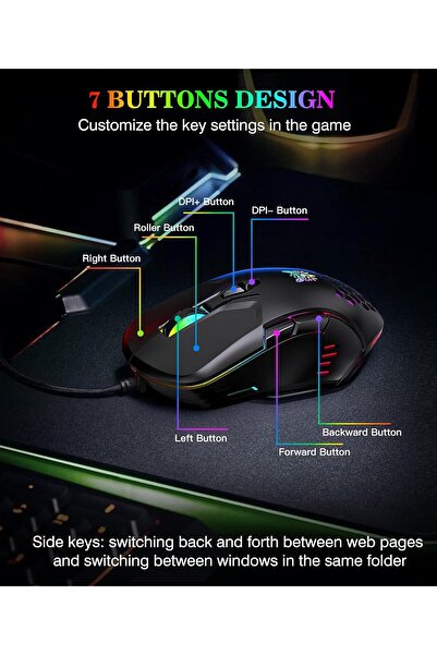 Other ONIKUMA Gaming Wired USB Mouse with 7-Color LED RGB, Ergonomic, Up to 3600 DPI (CW-902, Black)