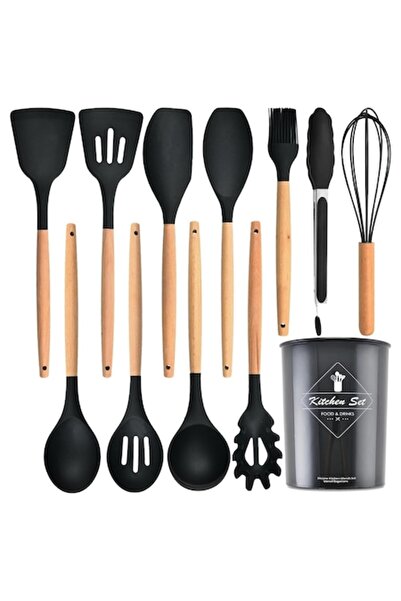 ZUNSEAT 12-piece kitchen utensil set — wood and food-grade, heat-resistant silicone