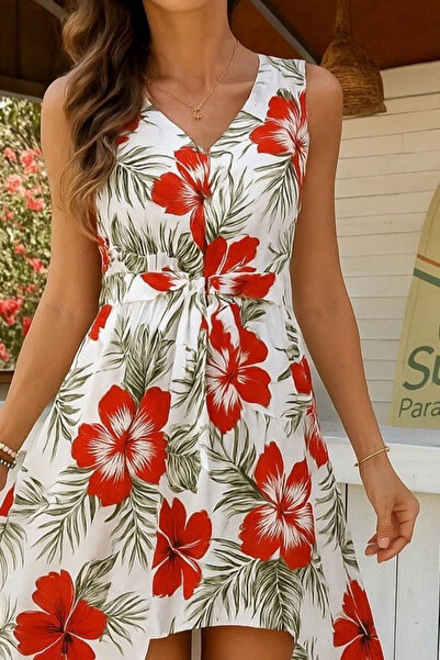 Bijuterria Women's sleeveless v neck patterned single jersey jumpsuit dress