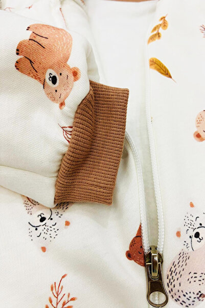 TUOBEBE 2.5 Tog Fiber, Bear Pattern Zippered Long Sleeve Combed Cotton Jumpsuit