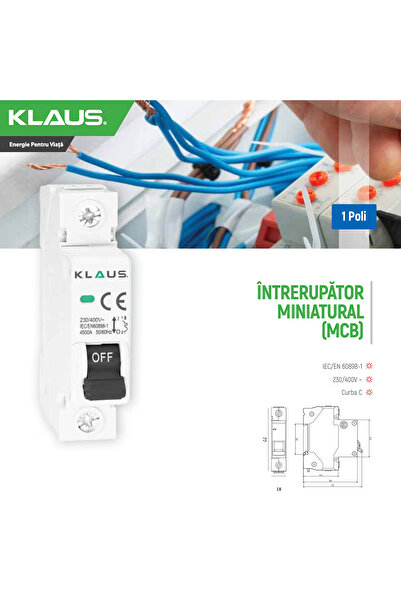 Klaus Miniature Circuit Breaker Mcb, 6 Pieces, 4.5Ka 1P 16A C, KE40116 (12/180)