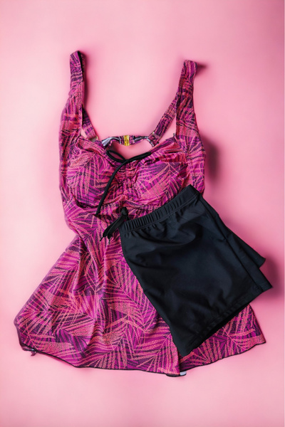 embody Plus size swimsuit tankini, two-piece, dress and shorts, burgundy 2421