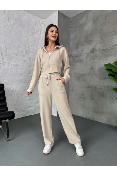 Elif Özbey Butik Taş Ön Fermuarlı Kapüşonlu Selanik Takım