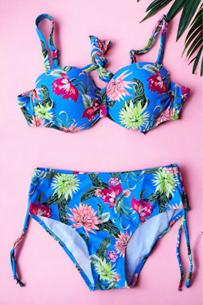 embody Costum de baie din două piese, mărime mare, imprimeu floral, albastru, exotic Ocean 5003