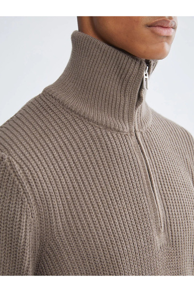 LC Waikiki LCW Vision Bej Fermuarlı Dik Yaka Erkek Triko Kazak