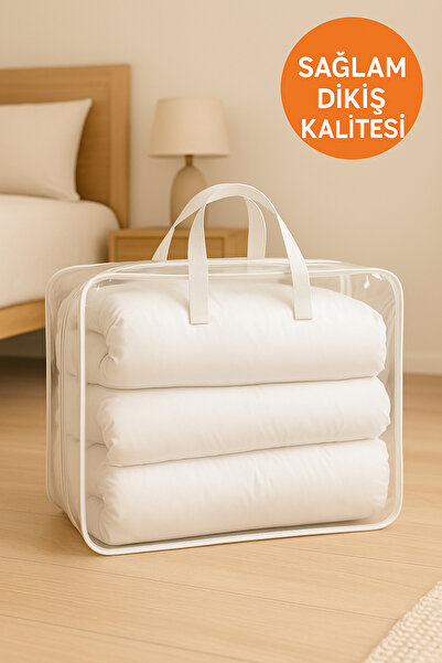 LUSTORY Fermuarlı Saklama Hurcu 40x48x15 - Şeffaf Kapaklı Katlanabilir Düzenleyici l Dolap İçi Organizer