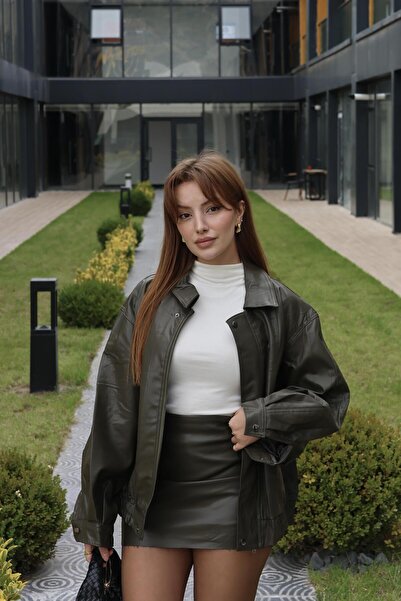 BAŞARAN Δερμάτινη φούστα χακί