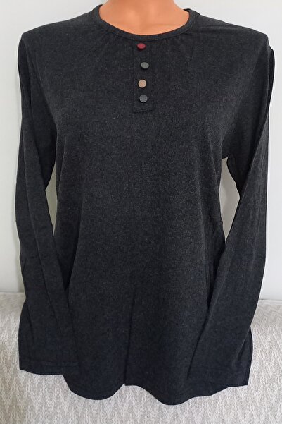 Anne Er Clothing Winter Cotton Combed Blouse Long Sleeve Crew Neck Smoked