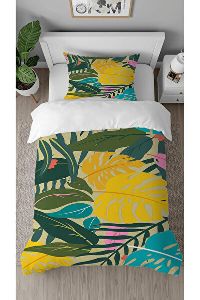 GREENDECOR Bohemian Leaf Colorful Patterned Printed Special Design Single Stylish Duvet Cover Set Without Sheets