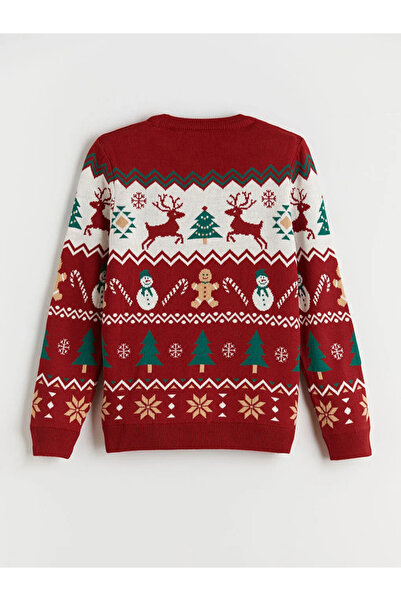 LC Waikiki LCW Kids Red Crew Decolteu cu tematică de Anul Nou Tricoturi Pulover pentru băieți