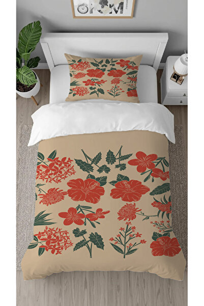 GREENDECOR Rose Flowered Yellow Patterned Printed Special Design Single Style Duvet Cover Set Without Sheets