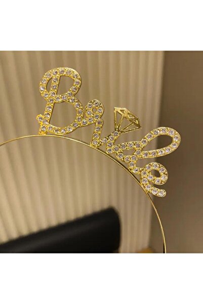 Skygo Gold Colored Stone "Bride" Bridal Tiara – with Handwritten Font