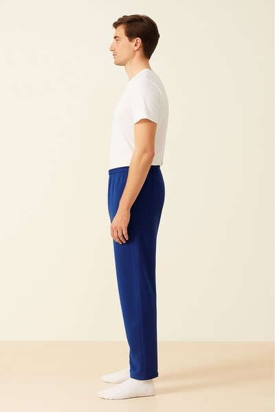 LinaByUgurr Parlament Blue Fleece Pajama Bottoms Men's Thick Winter Anti-Pilling Pocketless Elastic Warm and Soft