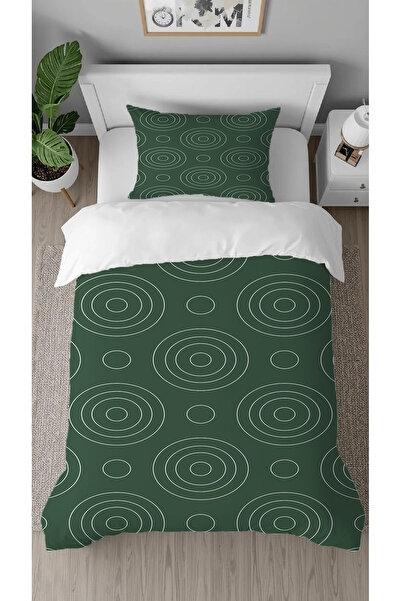 GREENDECOR Geometric Line Green Patterned Printed Special Design Single Person Style Stylish Duvet Cover Set Without Sheets