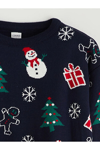 LC Waikiki Pulover pentru fete cu tematică de Anul Nou albastru bleumarin LCW Kids