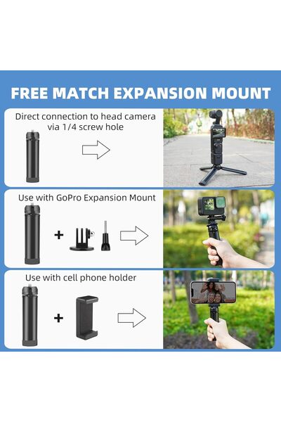 HeiyRC Mini Tripod for DJI Pocket 3 / Osmo / GoPro / Insta360 — Small Aluminum Tripod & Grip