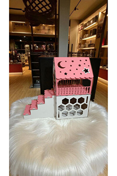 MASTERPOL İsme Özel Ahşap Dekoratif Büyük Köpek Evi Minder Ve Tasma Hediyeli kulübesi oyun ev pembe-beyaz