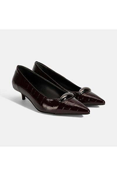 Desa Women's Burgundy Crocodile Printed Leather Heeled Shoes