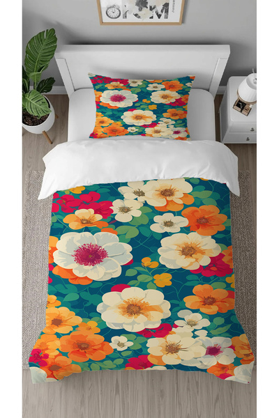 GREENDECOR Set de lenjerie de pat în stil unic, cu modele florale colorate, c...