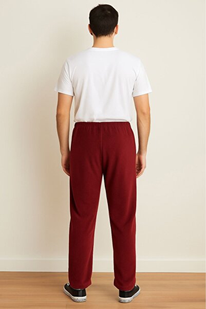 LinaByUgurr Burgundy Fleece Pajama Bottoms Men's Thick Winter Anti-Pilling Pocketless Elastic Warm Soft and Comfortable Pajamas