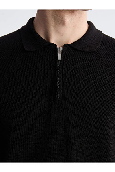 LC Waikiki Ανδρικό πλεκτό πουλόβερ SOUTHBLUE με μαύρο γιακά πόλο