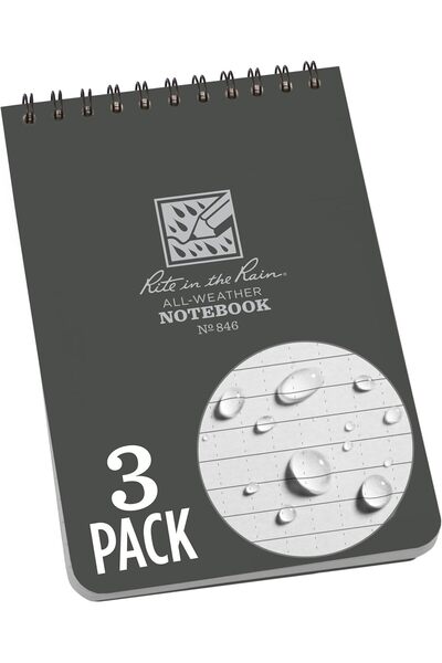 Rite in the Rain Top-Spiral Weatherproof Notebook 10×15 cm Gray, Universal Pattern, Pack of 3 (846-