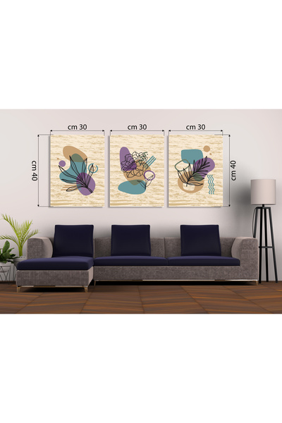 M&H Quality Bohemian Line Art 3-Piece Mdf Painting Set |   Abstract Leaf & Flower Pattern |   Installation Without Drilling