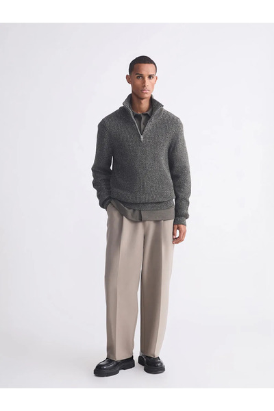 LC Waikiki Ανδρικό πλεκτό πουλόβερ LCW Vision Khaki ψηλός λαιμός