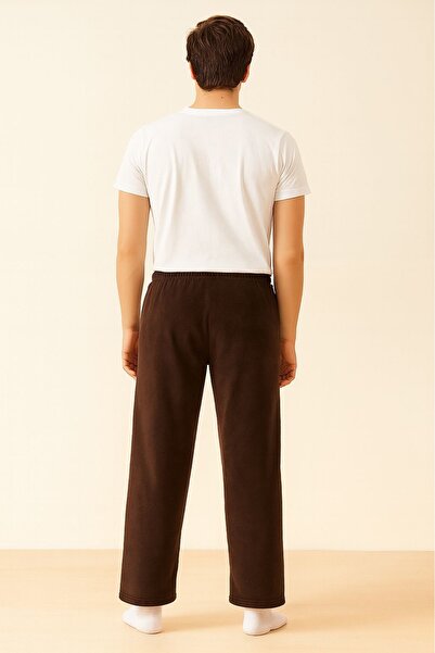 LinaByUgurr Brown Fleece Pajama Bottoms Men's Thick Winter Anti-Pilling No Pockets Elastic Warm Soft and Comfortable