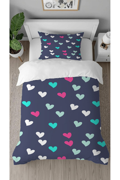 GREENDECOR Heart Love Affection Happiness Patterned Printed Special Design Single Stylish Duvet Cover Set Without Sheets