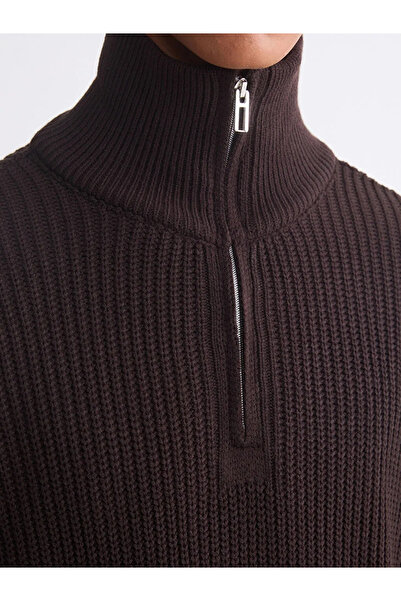 LC Waikiki LCW Vision Kahverengi Fermuarlı Dik Yaka Erkek Triko Kazak