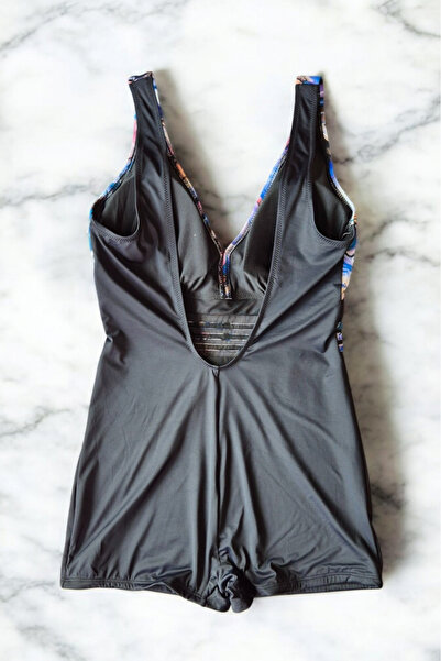 embody Women's one-piece swimsuit, modelling effect, with shorts, black/blue y9126