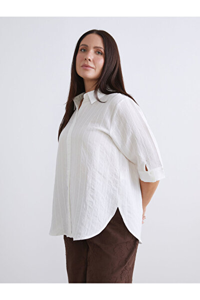 LC Waikiki Λαμπερές επιλογές από το Shining Store |   Πουκάμισο με ριγέ γιακά oversized Μπλούζα