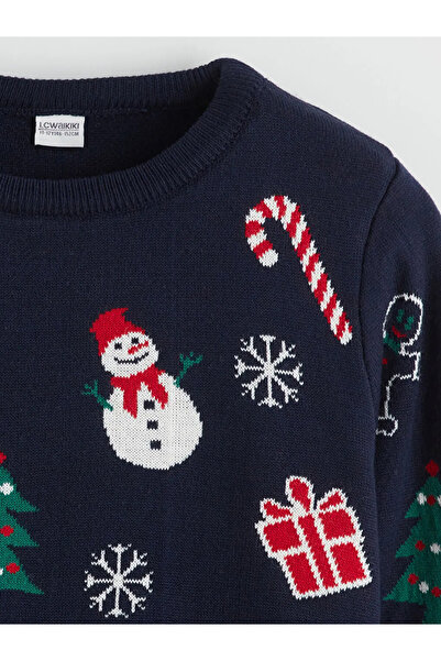 LC Waikiki LCW Kids, bleumarin, decolteu, cu temă de Crăciun, tricotaje pentru băieți