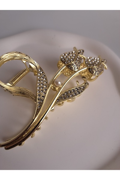 BHR AKSESUAR Large Size Hair Clip with Tulip Detail and Zircon Stone (10.5 cm)