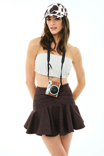 Keikei Kahverengi Kot Kısa Etek