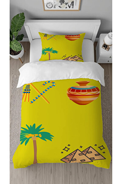 GREENDECOR Set de lenjerie de pat elegant pentru o persoană, cu model de vază...