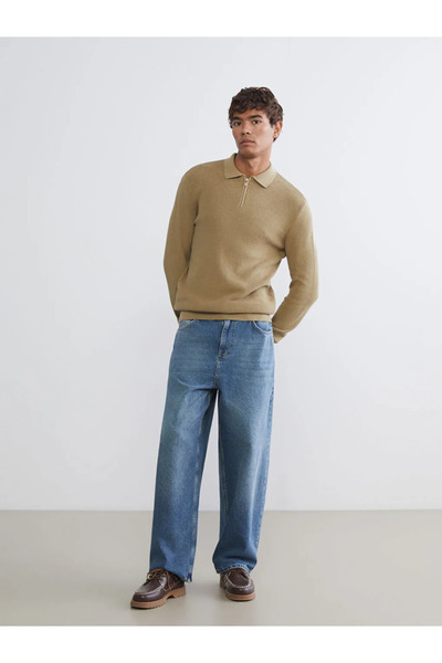 LC Waikiki Ανδρικό πλεκτό πουλόβερ XSIDE Khaki Polo Collar