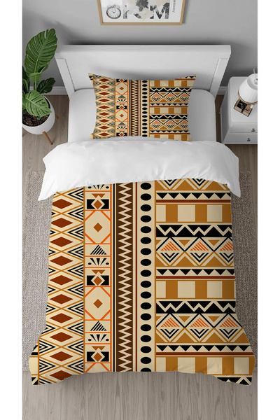 GREENDECOR Authentic African Anatolian Motif Patterned Printed Special Design Single Stylish Duvet Cover Set Without Sheets