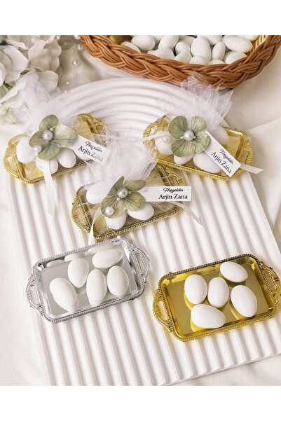 Zekol Şık Mini Tepsi Hediyelik – Badem Şekerli ve Çiçekli Süsleme (Nişan, Söz...