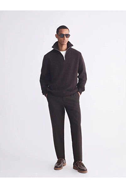 LC Waikiki LCW Vision Kahverengi Fermuarlı Dik Yaka Erkek Triko Kazak