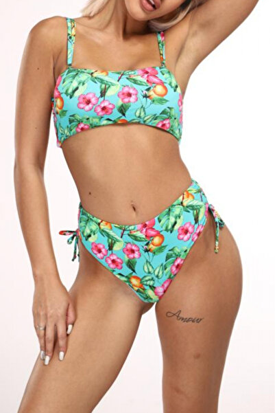 embody 2 piece swimsuit, Topaz, high waist briefs, tropical floral print, green