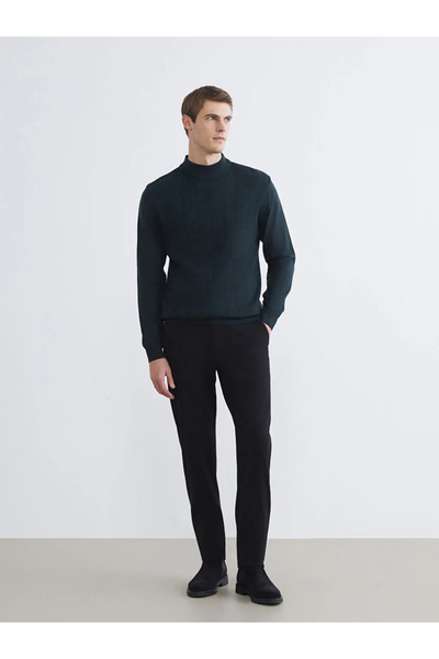 LC Waikiki Ανδρικό πλεκτό πουλόβερ SOUTHBLUE με μισό ζιβάγκο πράσινο χρώμα