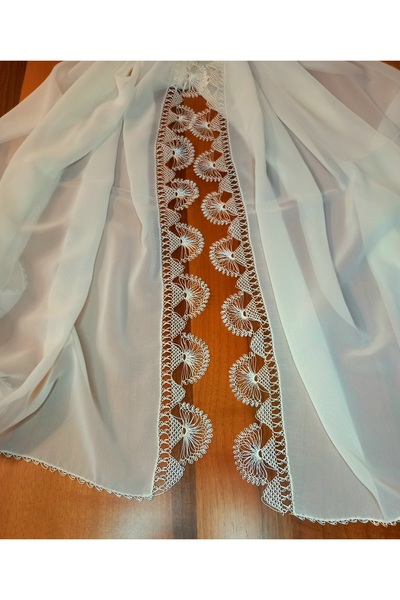 yörük tuhafiye Iğne Oyası El Işi Namaz Başörtüsü, Mevlüt Örtüsü Başörtüsü, Krem Renk El Yapımı Çeyizlik Oya