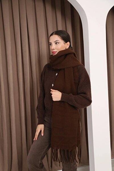 ALLURİNG Premium Unisex Buklet Soft Textured Tasseled Women's Scarf Shawl Shoulder Wrap Brown