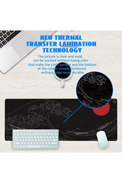 Other وسادة ماوس كبيرة للألعاب من KOAIWPAE - بنقشة شمس يابانية سوداء متموجة وحمراء، مقاس XL 31.5×11.8 بوصة، غير قابلة للانزلاق